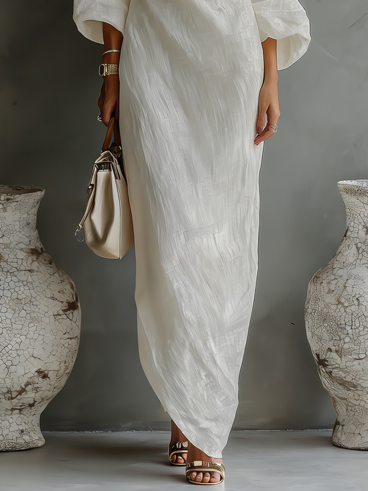Robe en lin ivoire sans épaules