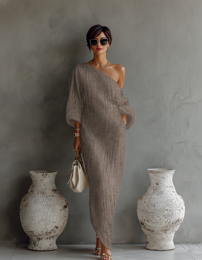 Robe en lin ivoire sans épaules
