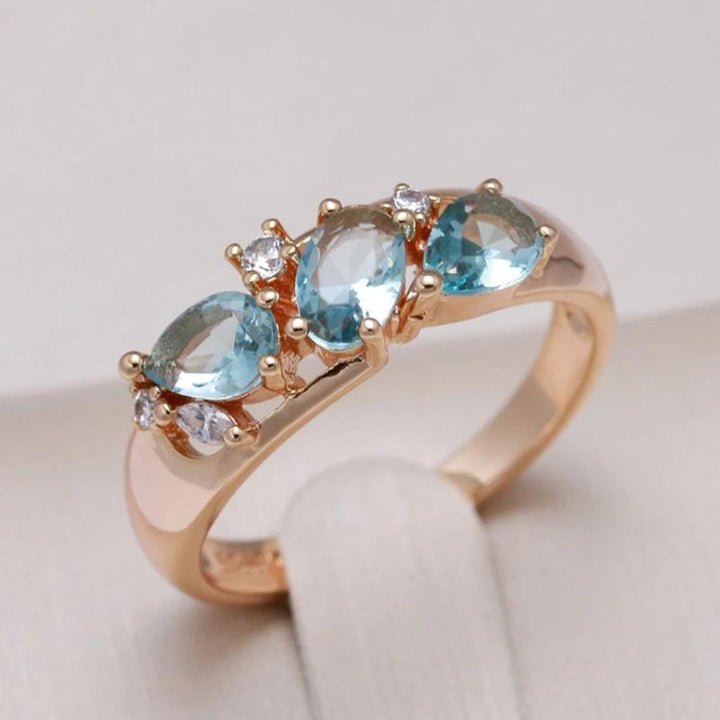 Bague Vintage Zirkonia Élégante en Or Blå