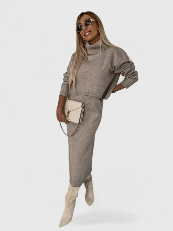 Chrystahl | Ensemble Robe Élégante et Pull Col Roulé